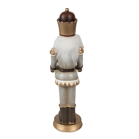 Clayre & Eef | Kerstdecoratie Beeld Notenkraker met Kalender Grijs, Goudkleurig 7x7x22 cm | 6PR4952