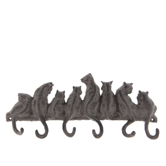 Clayre & Eef | Wandkapstok 6 haken Katten Bruin 36x5x16 cm | 6Y3207
