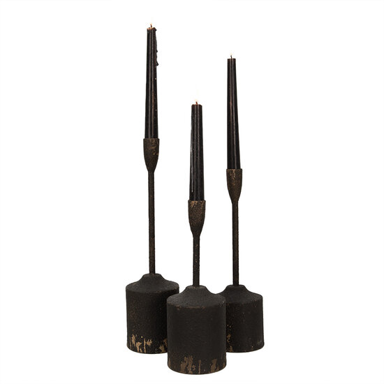 Clayre & Eef | Kandelaar (set van 3) Zwart ø 9x35 / ø 9x30 / ø 9x25 cm | 6Y5474
