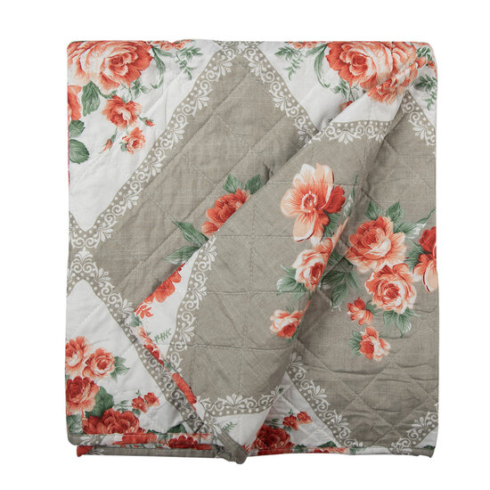 Clayre & Eef | Bedsprei Grijs Roze 140x220 cm | Q196.059