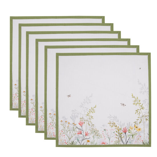 Clayre & Eef | Servetten Katoen (6) Wit Groen 40x40 cm | WFF43