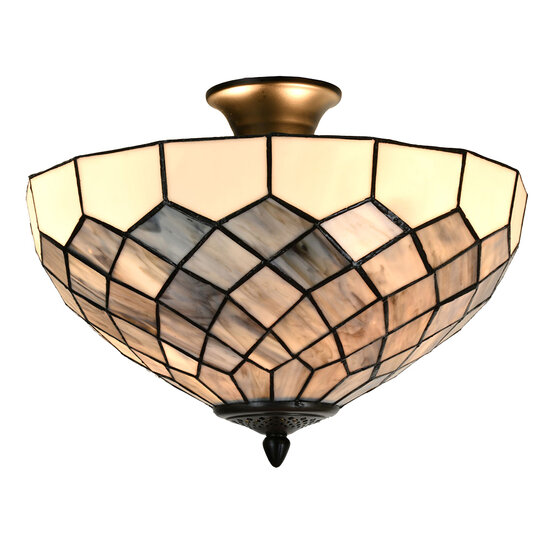 Clayre & Eef | Plafondlamp Tiffany Grijs ø 41x24 cm E14/max 2x40W | 5LL-6331