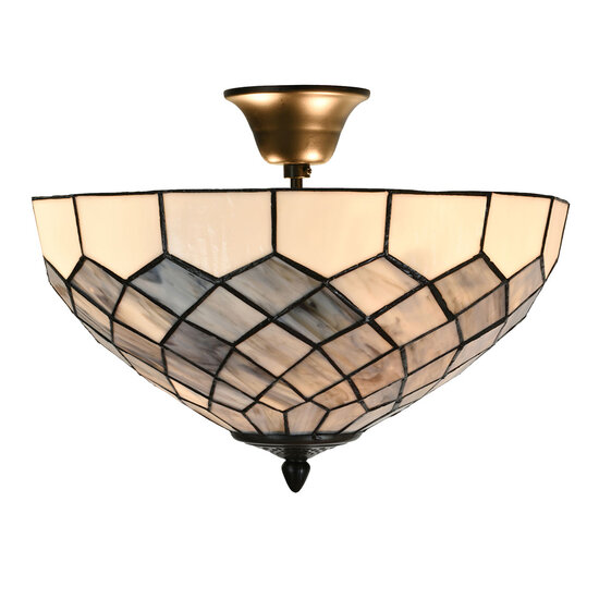 Clayre & Eef | Plafondlamp Tiffany Grijs ø 41x24 cm E14/max 2x40W | 5LL-6331