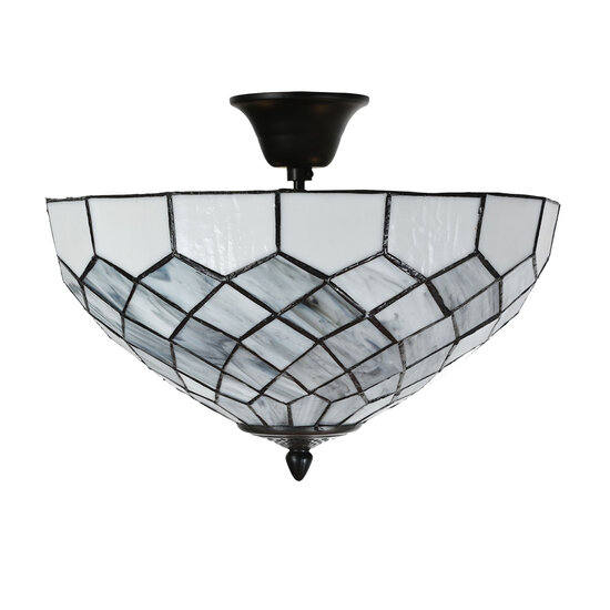 Clayre & Eef | Plafondlamp Tiffany Grijs ø 41x24 cm E14/max 2x40W | 5LL-6331