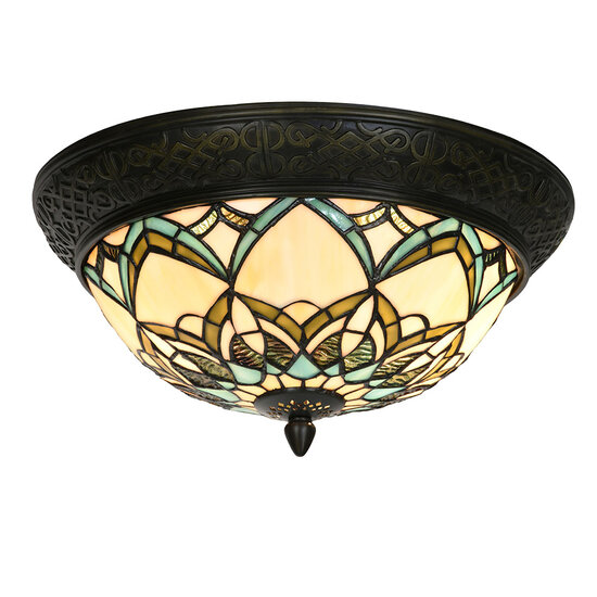 Clayre & Eef | Plafondlamp Tiffany Beige ø 37x19 cm E14/max 2x40W | 5LL-6335