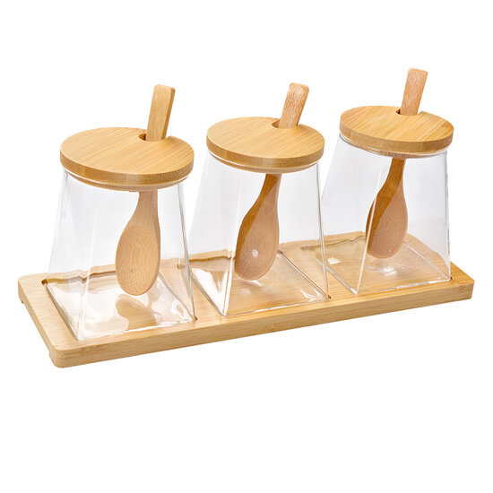 Clayre & Eef | Voorraadpot Deksel Transparant (3) 7x7x10 cm / 29x9x12 cm | 6GL4410
