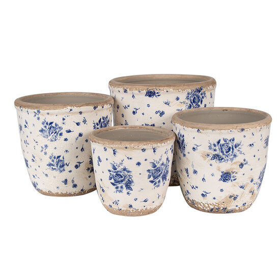 Clayre &amp; Eef   | Bloempot Binnen Beige Blauw &oslash; 15x14 cm | 6CE1658M