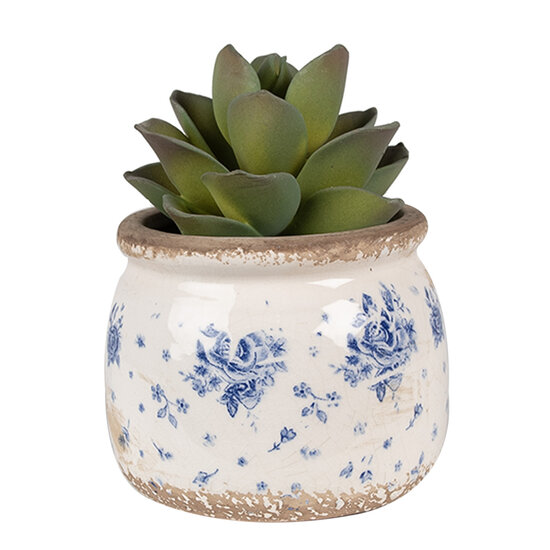 Clayre &amp; Eef   | Bloempot Binnen Beige Blauw &oslash; 12x10 cm | 6CE1659S
