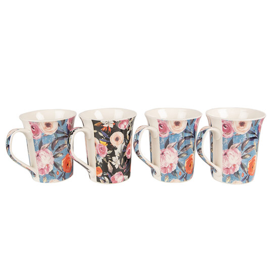 Clayre & Eef | Mokken Set van 4 Blauw Green 12x8x10 cm / 300 ml | 6CEMS0048