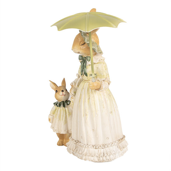 Clayre & Eef | Decoratie Beeld Konijn met paraplu bruin groen 16x14x21 cm | 6PR5020
