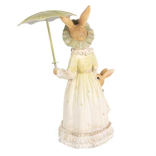 Clayre & Eef | Decoratie Beeld Konijn met paraplu bruin groen 16x14x21 cm | 6PR5020