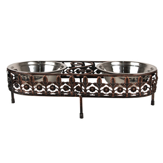 Clayre & Eef | Voerbak Hond Kat Bruin 43x18x12 cm / 2x500 ml | 6Y5430