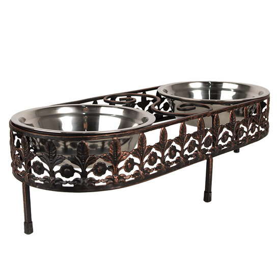 Clayre & Eef | Voerbak Hond Kat Bruin 43x18x12 cm / 2x500 ml | 6Y5430