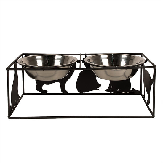 Clayre & Eef | Voerbak Kat Zwart 38x20x14 cm / 2x500 ml | 6Y5432
