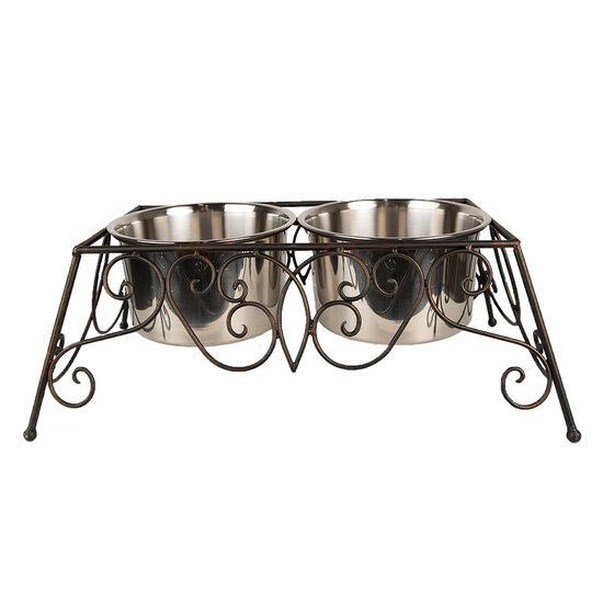 Clayre & Eef | Voerbak Hond Kat Bruin 46x26x16 cm / 2x2000 ml | 6Y5434