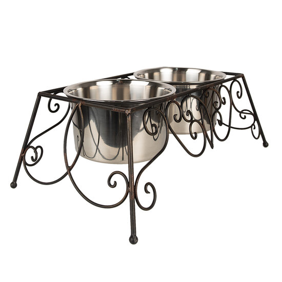 Clayre & Eef | Voerbak Hond Kat Bruin 46x26x16 cm / 2x2000 ml | 6Y5434