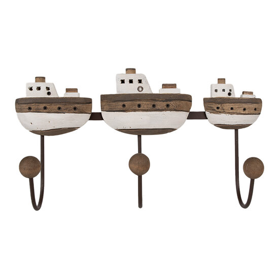 Clayre & Eef | Wandkapstok 3 haken Wit Bruin 38x10x20 cm | 6H2332