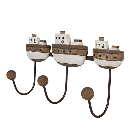 Clayre & Eef | Wandkapstok 3 haken Wit Bruin 38x10x20 cm | 6H2332