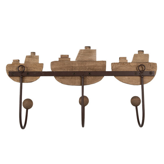 Clayre & Eef | Wandkapstok 3 haken Wit Bruin 38x10x20 cm | 6H2332