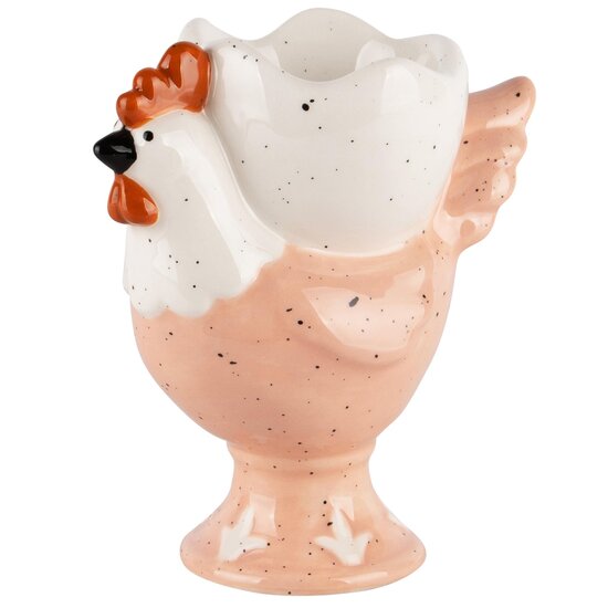 Dekoratief | Eierdopje kip, wit/peach, keramiek, 10x5x10cm | A240069