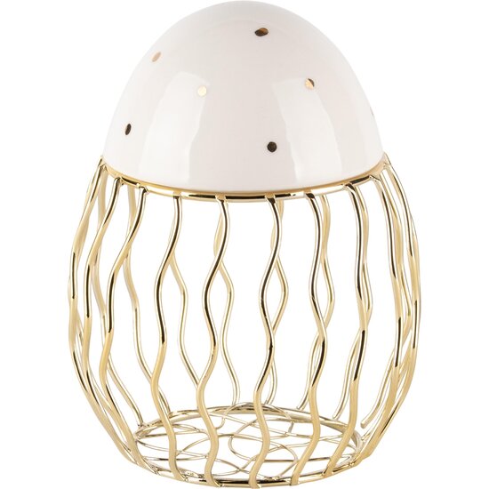 Dekoratief | Ovulei goud/wit, metaal/porselein, 10x10x13cm | A240153