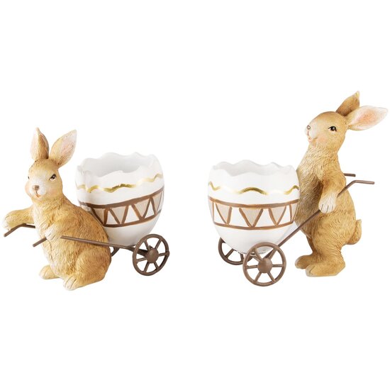 Dekoratief | Bunny m/karretje, naturel, resina, 14x7x13cm, set van 2 stuks | A240638