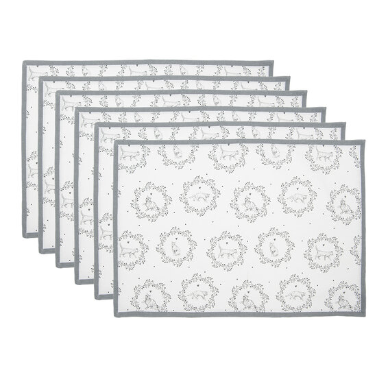 Clayre & Eef | Placemats Set van 6 Wit Grijs 48x33 cm | LGC40