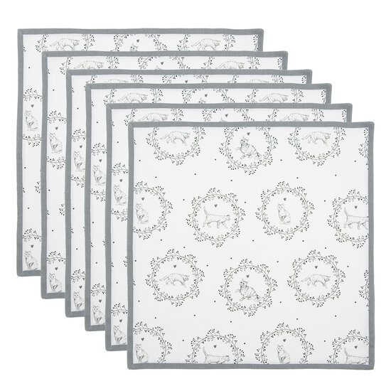 Clayre & Eef | Servetten Katoen Set van 6 Wit Grijs 40x40 cm | LGC43