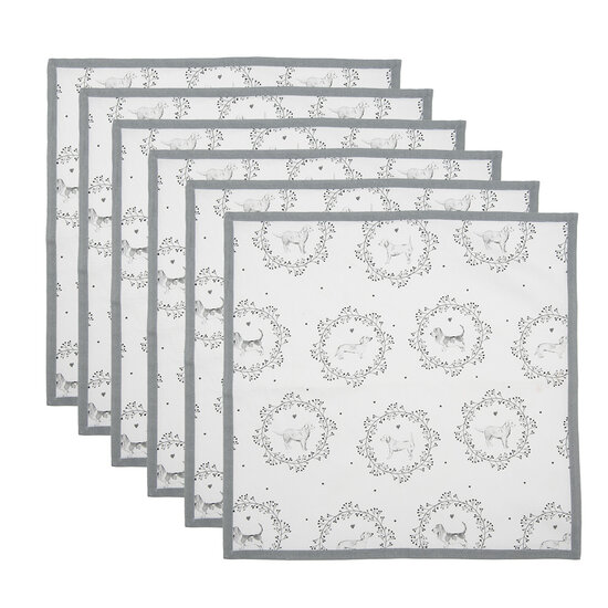 Clayre & Eef | Servetten Katoen Set van 6 Wit Grijs 40x40 cm | LGD43