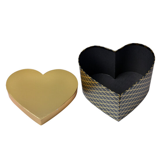 Clayre & Eef | Opbergdoos Hart Goudkleurig Zwart (3) 27x24x15 / 24x21x14 / 21x19x12 cm | 65459