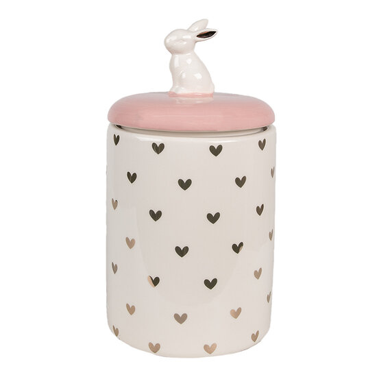 Clayre & Eef | Voorraadpot Wit Roze ø 12x23 cm | 6CE1680