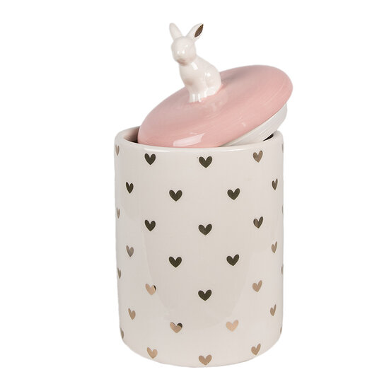Clayre & Eef | Voorraadpot Wit Roze ø 12x23 cm | 6CE1680