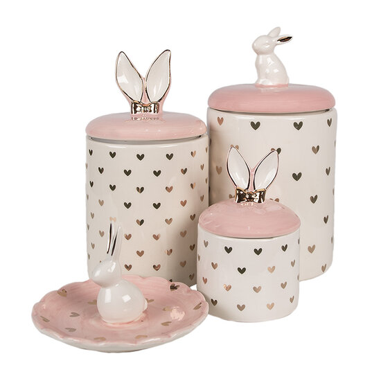Clayre & Eef | Voorraadpot Wit Roze ø 12x23 cm | 6CE1680