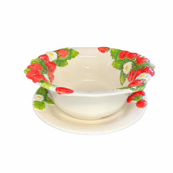 Aardbeien-test groot Ø 28 cm schaal wit rood groen | TR15 | Piccobella Italiaans Servies