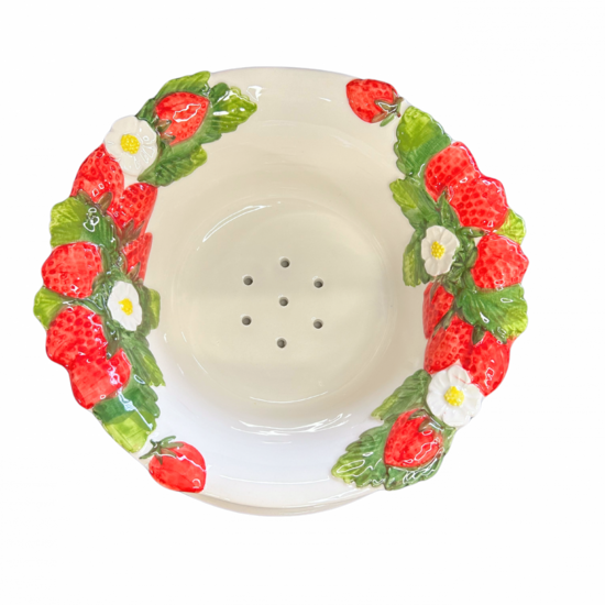 Aardbeien-test groot Ø 28 cm schaal wit rood groen | TR15 | Piccobella Italiaans Servies