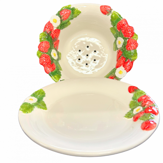 Aardbeien-test groot Ø 28 cm schaal wit rood groen | TR15 | Piccobella Italiaans Servies