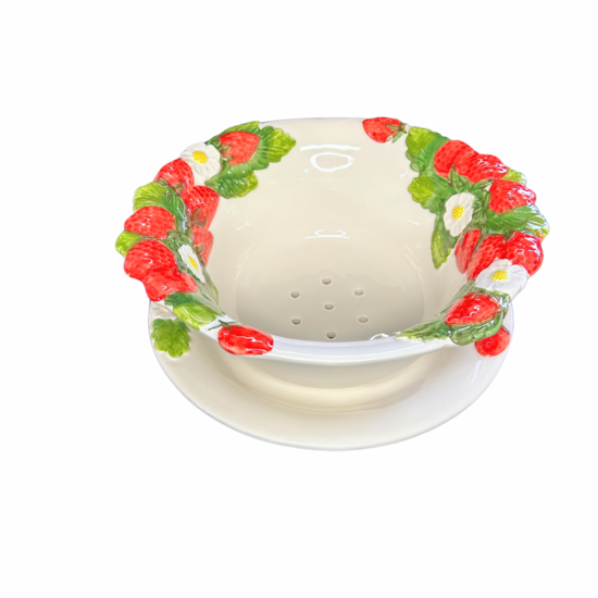 Aardbeien-test groot Ø 28 cm schaal wit rood groen | TR15 | Piccobella Italiaans Servies