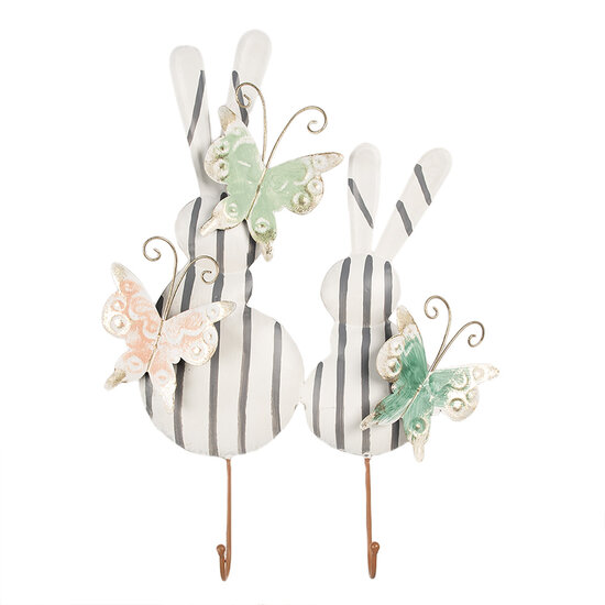 Clayre & Eef | Wandhaak Konijnen Wit Grijs 35x6x47 cm | 6Y5600
