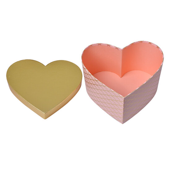 Clayre & Eef | Opbergdoos Hart Roze Goudkleurig (3) 27x24x15 / 24x21x14 / 21x19x12 cm | 65460