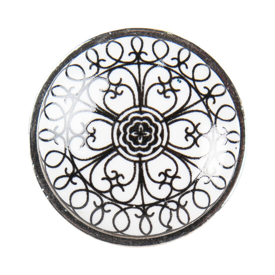 Clayre &amp; Eef   | Deurknop Zwart Wit &oslash; 3x2 cm | 61887