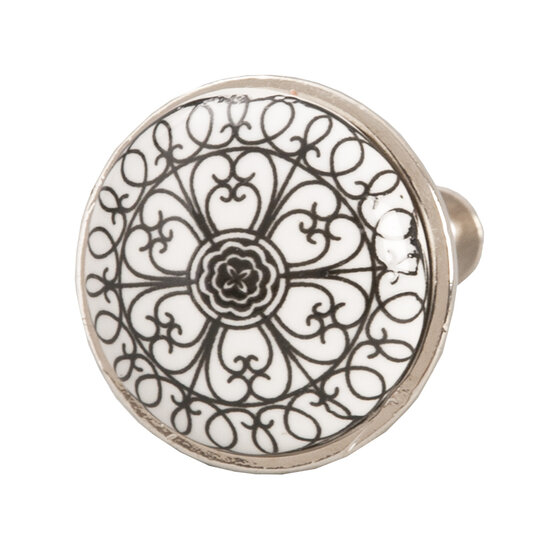Clayre &amp; Eef   | Deurknop Zwart Wit &oslash; 3x2 cm | 61887