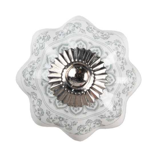 Clayre & Eef | Deurknop Wit Grijs ø 4x2 cm | 62336