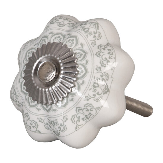 Clayre & Eef | Deurknop Wit Grijs ø 4x2 cm | 62336