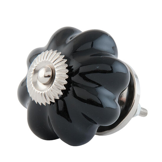 Clayre & Eef | Deurknop Zwart Zilverkleurig ø 4x3 cm | 63511