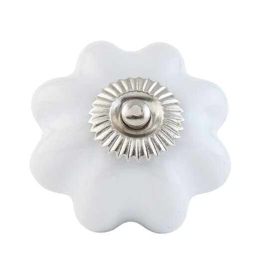 Clayre & Eef | Deurknop Wit Zilverkleurig ø 4x3 cm | 63514