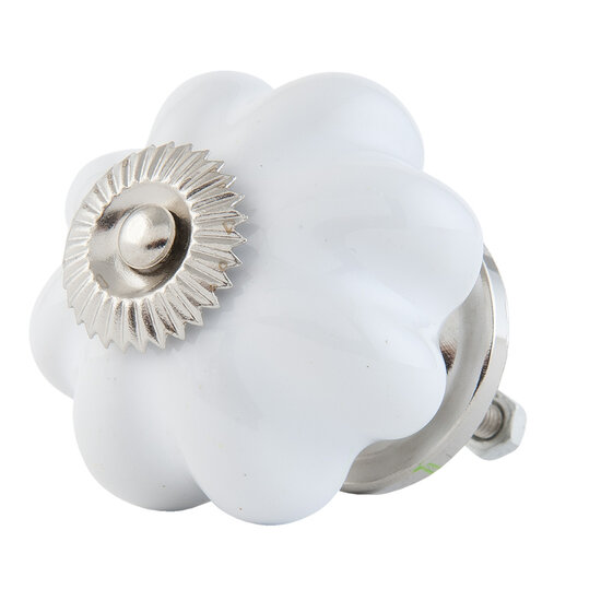 Clayre & Eef | Deurknop Wit Zilverkleurig ø 4x3 cm | 63514