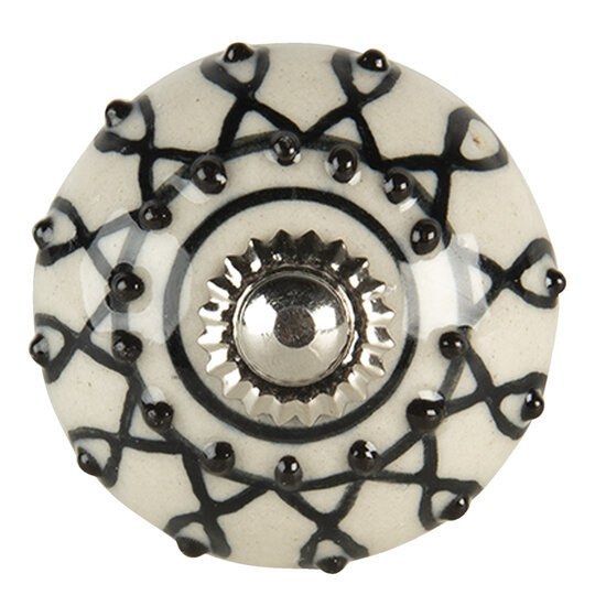 Clayre & Eef | Deurknop Wit Zwart ø 4x3 cm | 64792