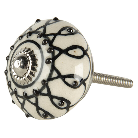 Clayre & Eef | Deurknop Wit Zwart ø 4x3 cm | 64792