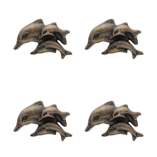 Clayre &amp; Eef   | Deurknop Set van 4 Dolfijn Bruin 6x4x4 cm / S3 cm | 64897