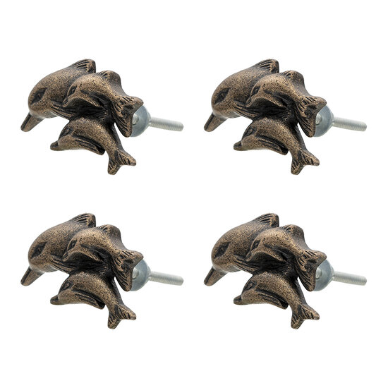 Clayre &amp; Eef   | Deurknop Set van 4 Dolfijn Bruin 6x4x4 cm / S3 cm | 64897